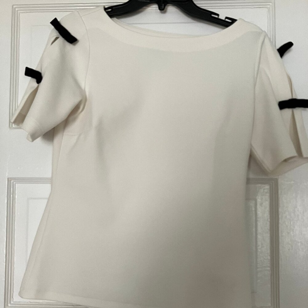 Ann Taylor Black & White Bow Top Blouse - XS